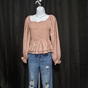 Women's Smocked Peplum Top - Glitter Rose Gold